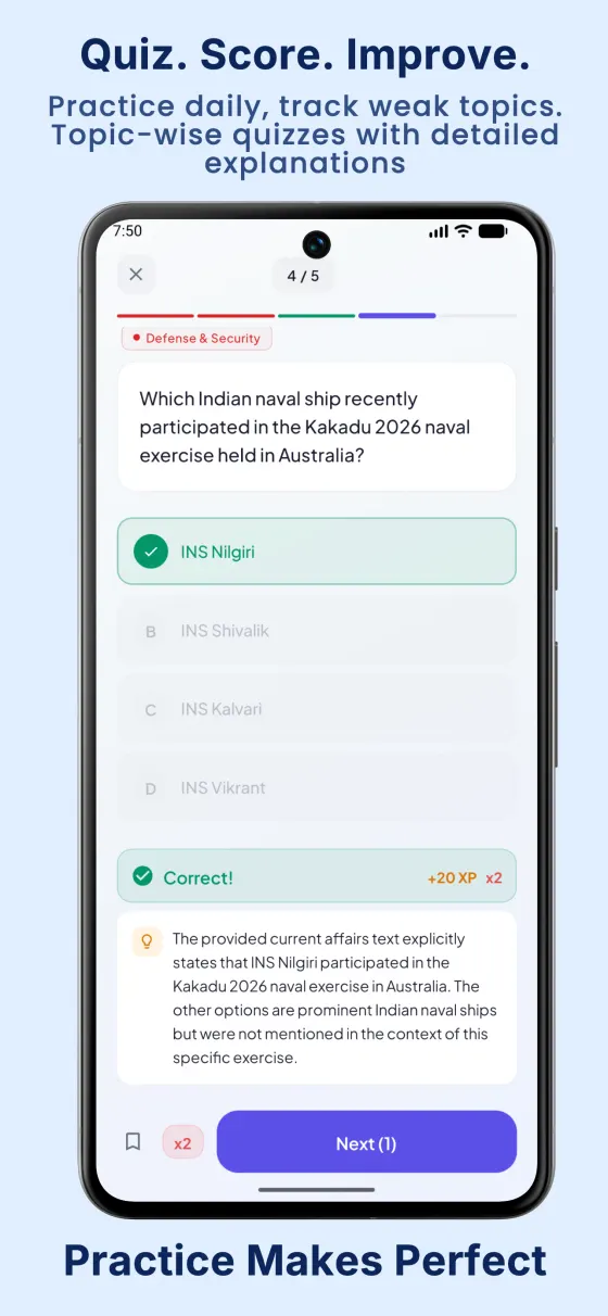 Daily current affairs quiz with UPSC-style MCQs and explanations in the RetainIt app